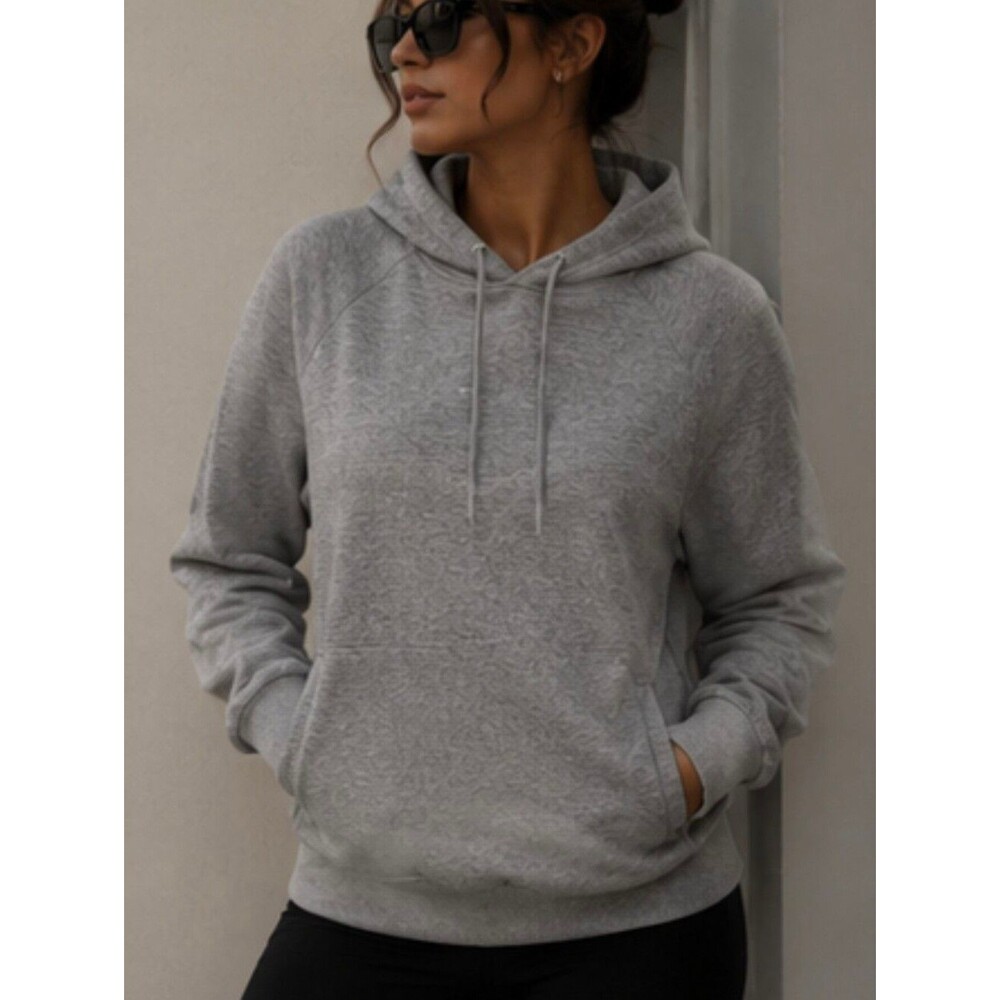 Fabletics Sweatshirt Sweater Hoodie Women's XL Heather Gray Zipped Pockets Pullo